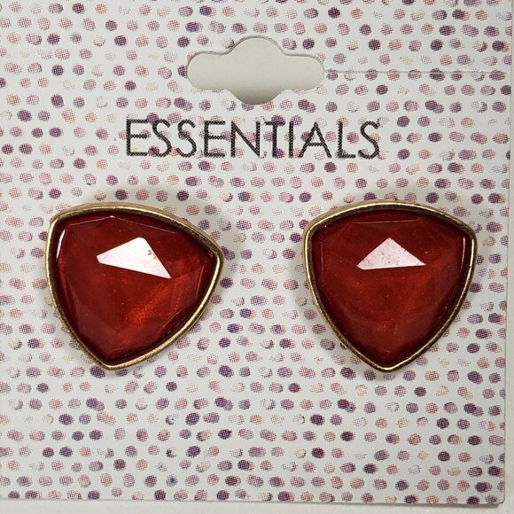 Bold Red Triangle Stud Earrings – Gold tone Geometric Statement Studs for Women - Picture 2 of 7